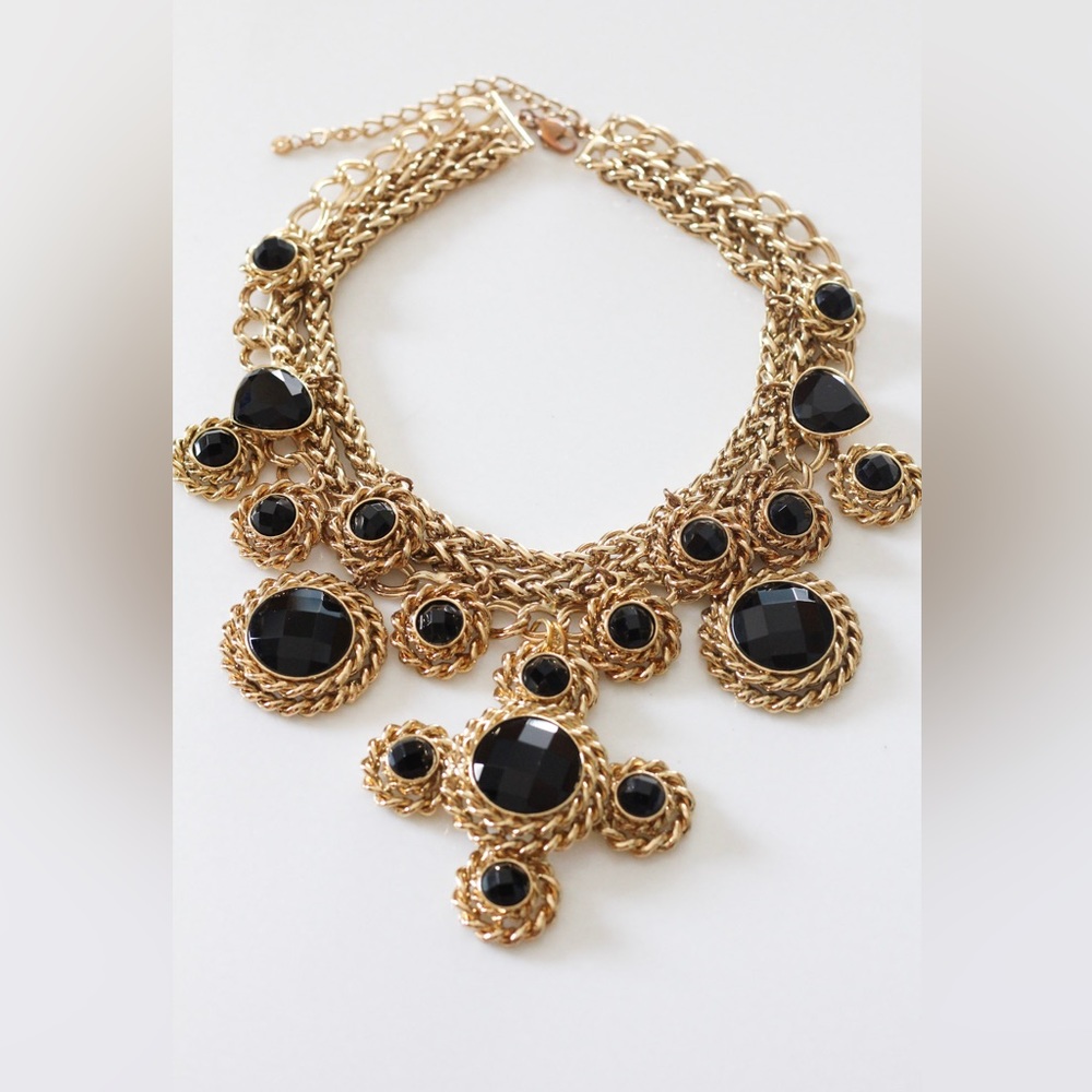 Vintage black and gold statement necklace